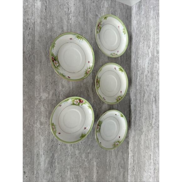 Saucers 4.5" Floral Spray Gold Filigree trim Set of 5 - Picture 1 of 14